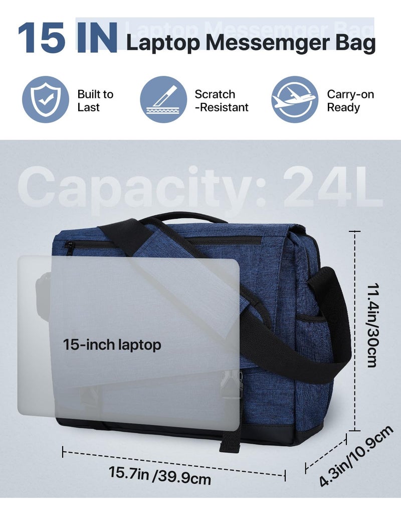 VX VONXURY Messenger Bag for Men, Lightweight Water Resistant 15.6 Laptop Shoulder Bag for Business Work Travel Blue - Image 2